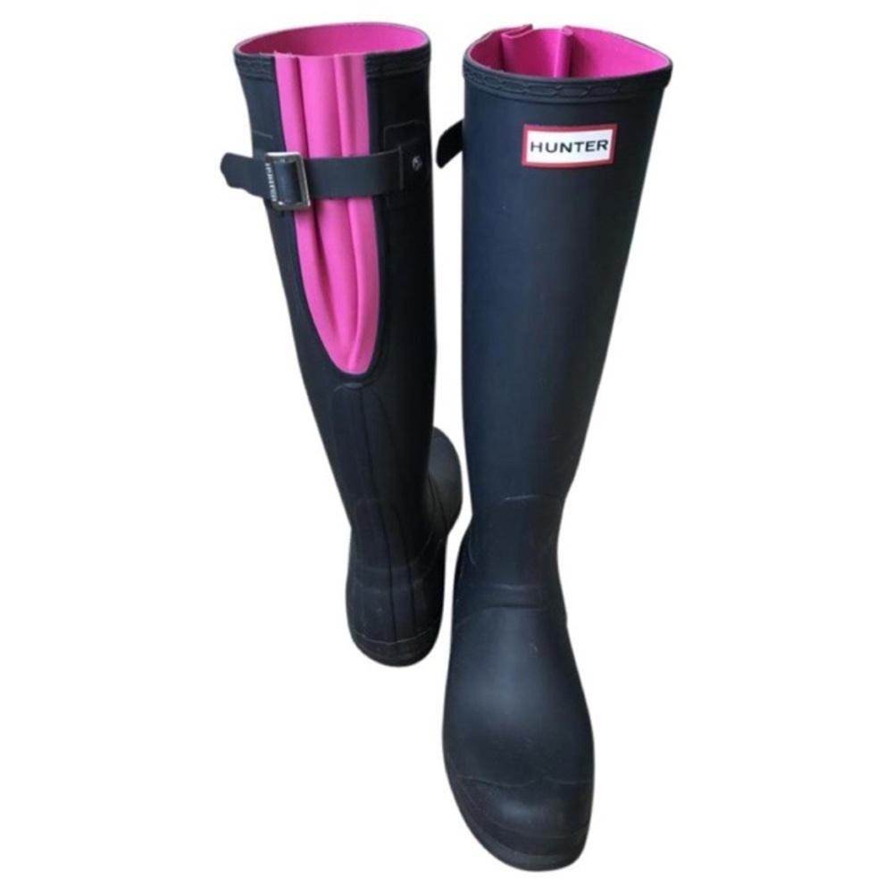 HUNTER Navy & Pink Tall Rain Boots
